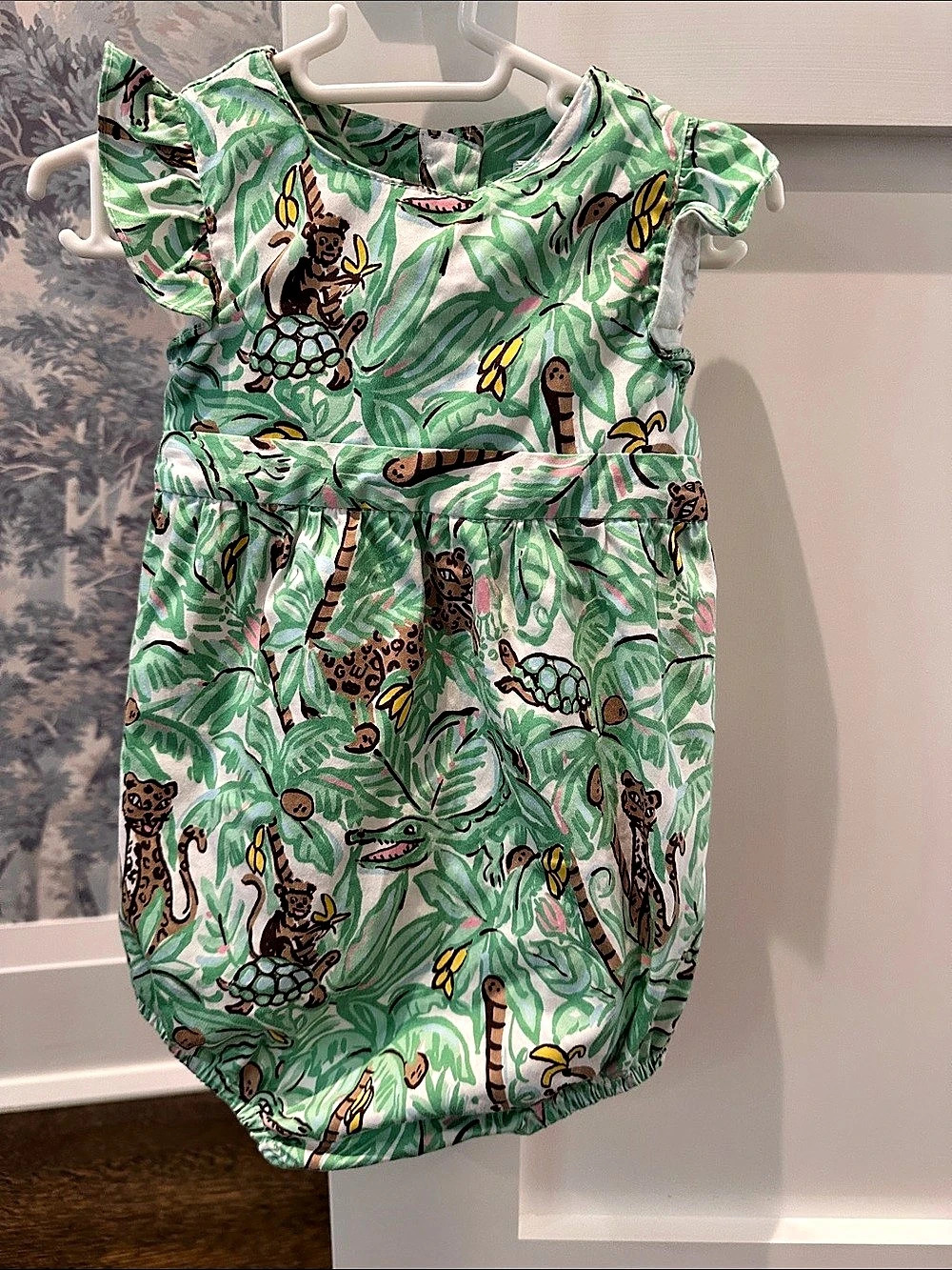 CPC Girls 2T Green Animal Print Romper Like New